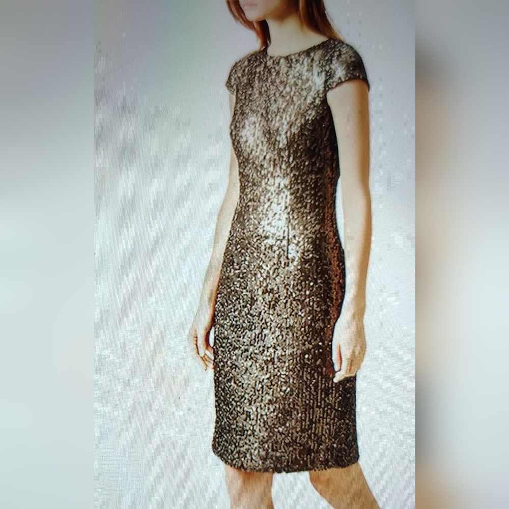 *NEW* Hobbs London Portia Bronze Sequin Sheath Dress Sz 6